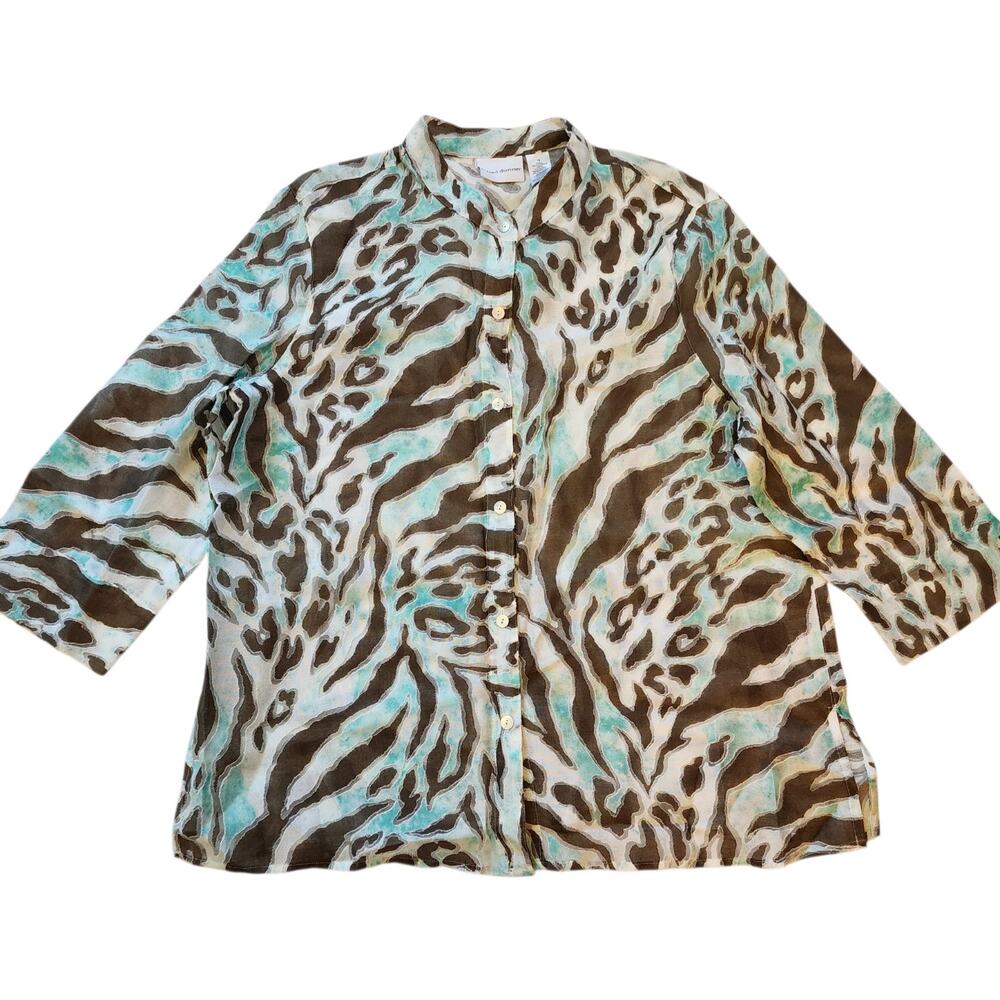 Alfred Dunner Womens Top Size 18 Button Down 3/4 Sleeve High Neck